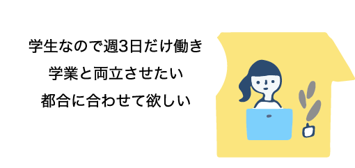 学生なので週3日だけ働き学業と両立させたい都合に合わせて欲しい